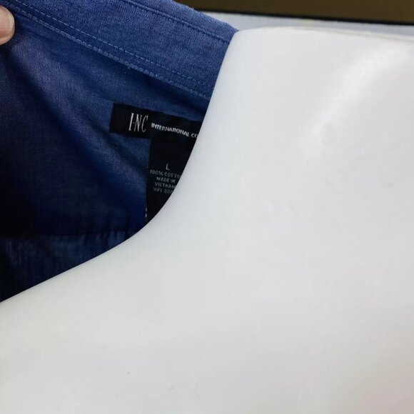 INC International Concept Macys Blue Roll Tab Sleeve Shoulder Tab Shirt Sz L NEW - Picture 9 of 12